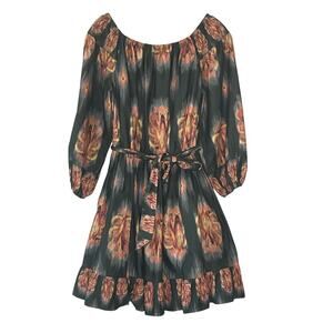 A‎ LOVES A. HUNTER GREEN ORANGE FLORAL ALL COTTON MINI DRESS 3/4  SLEEVE SIZE L